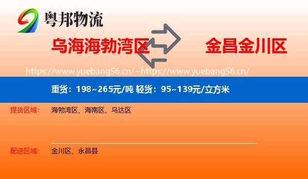乌海海勃湾区到金川区物流
