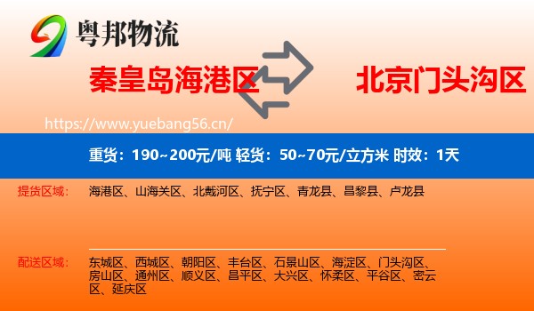 秦皇岛海港区到门头沟区物流专线名片