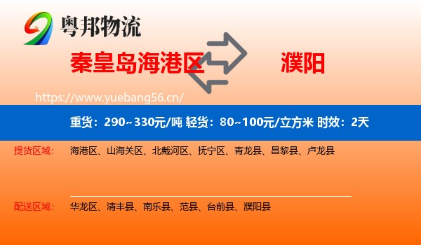 秦皇岛海港区到濮阳县物流专线名片