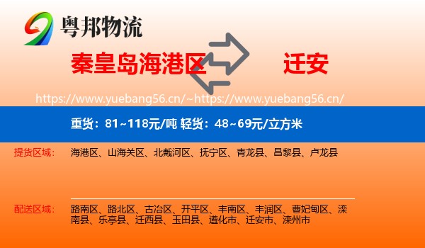 秦皇岛海港区到迁安市物流