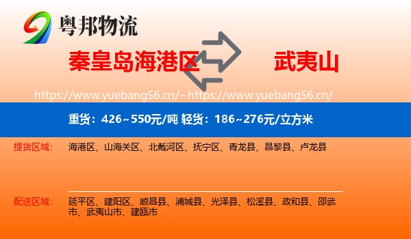 秦皇岛海港区到武夷山市物流