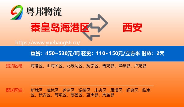 秦皇岛海港区到西安物流专线名片