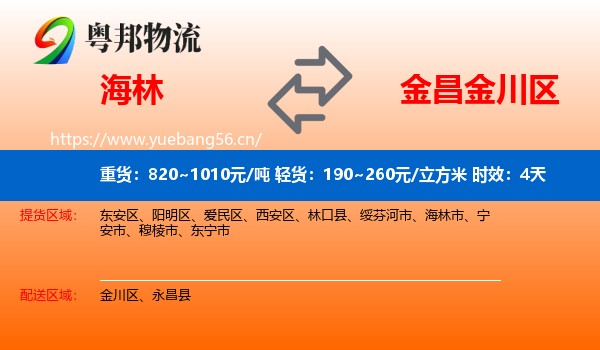 海林到金川区物流专线名片