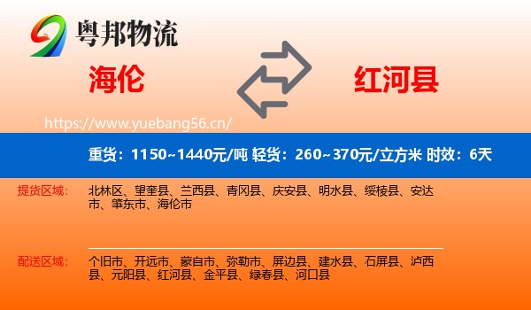 海伦到红河县物流专线名片
