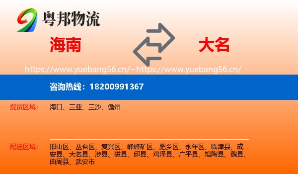 海南到大名县物流