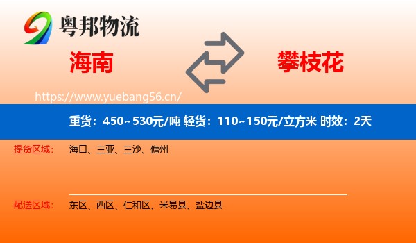 海南到攀枝花物流专线名片