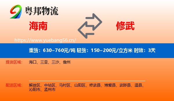 海南到修武县物流 海南到修武县物流专线名片
