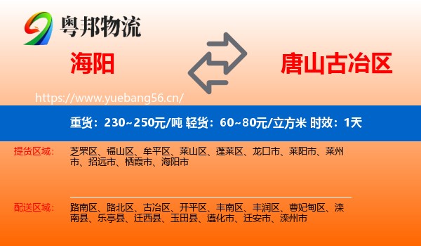 海阳到古冶区物流专线名片