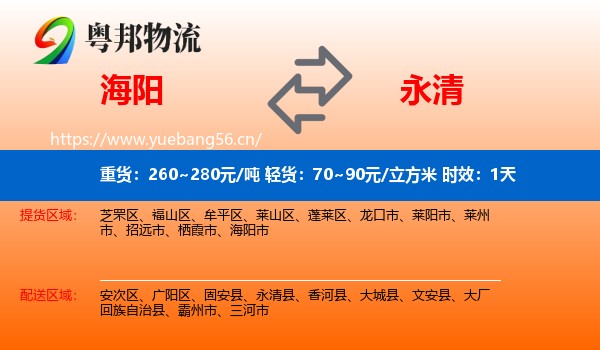 海阳到永清县物流专线名片