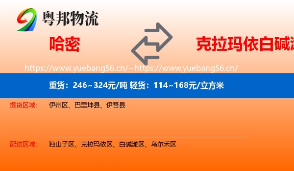 哈密到白碱滩区物流
