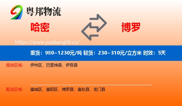 哈密到博罗县物流专线名片