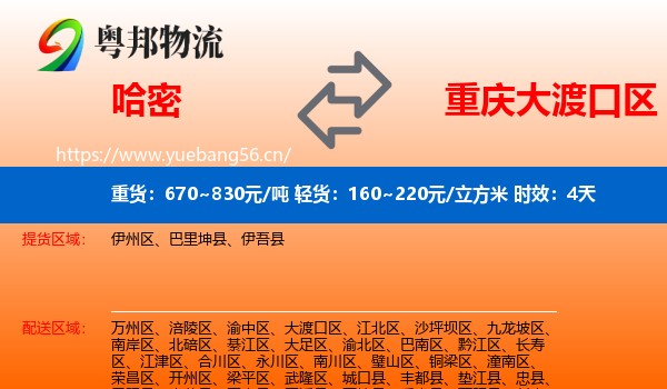 哈密到大渡口区物流专线名片