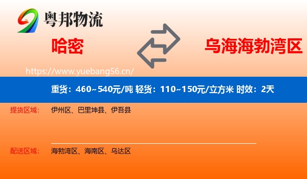 哈密到海勃湾区物流专线名片