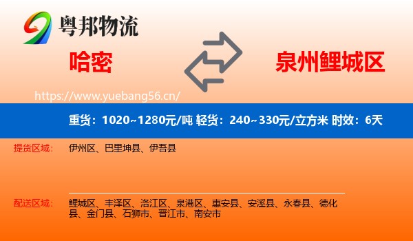 哈密到鲤城区物流专线名片