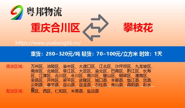 重庆合川区到攀枝花物流专线名片