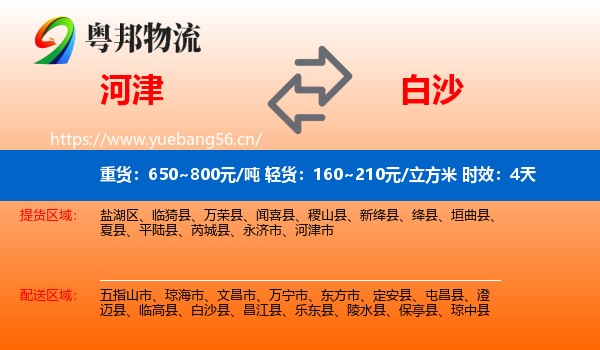 河津到白沙县物流专线名片