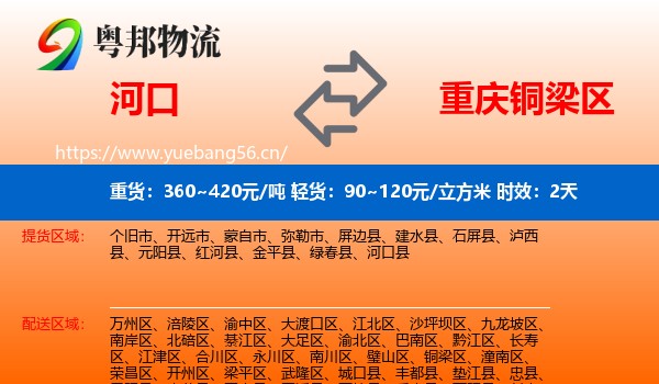 河口到铜梁区物流专线名片