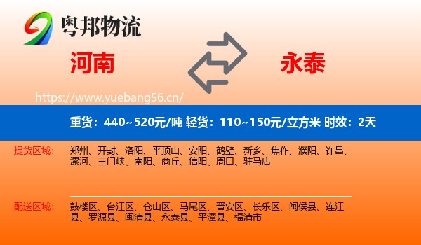 河南到永泰县物流专线名片