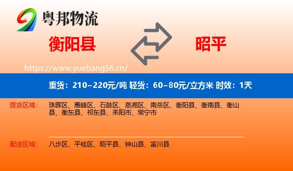 衡阳县到昭平县物流专线名片