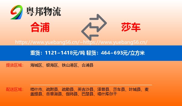 合浦到莎车县物流