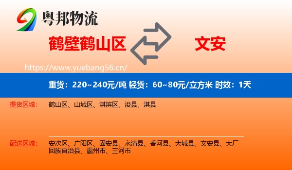 鹤壁鹤山区到文安县物流专线名片