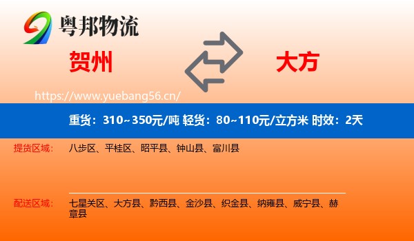 贺州到大方县物流专线名片