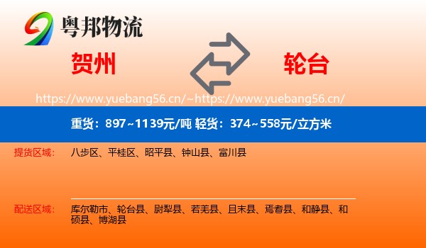 贺州到轮台县物流
