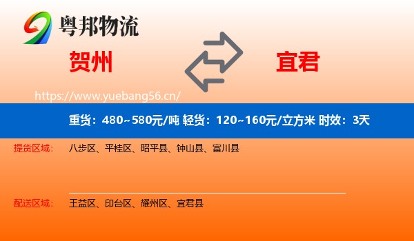 贺州到宜君县物流专线名片