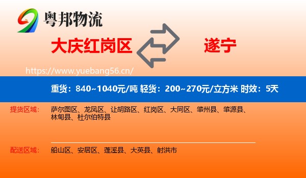 大庆红岗区到遂宁物流专线名片