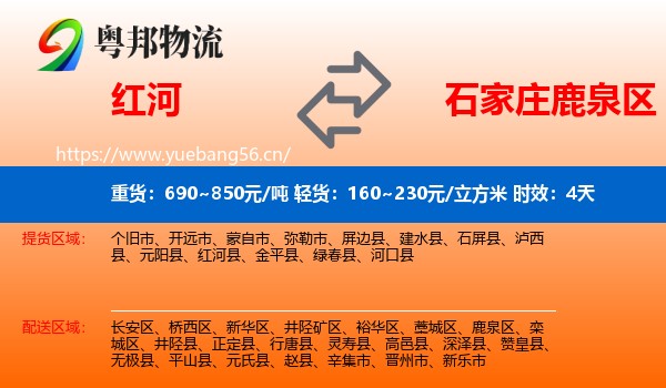 红河到鹿泉区物流专线名片