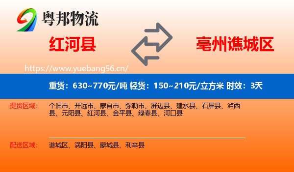 红河县到谯城区物流专线名片