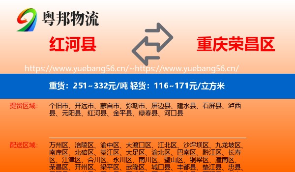 红河县到荣昌区物流