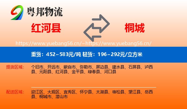红河县到桐城市物流