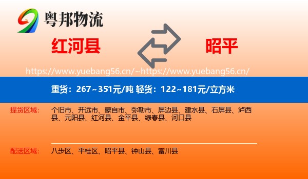 红河县到昭平县物流