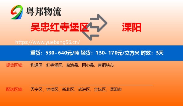 吴忠红寺堡区到溧阳市物流专线名片
