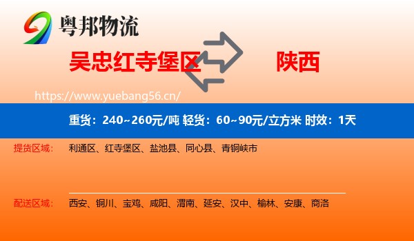 吴忠红寺堡区到陕西物流专线名片
