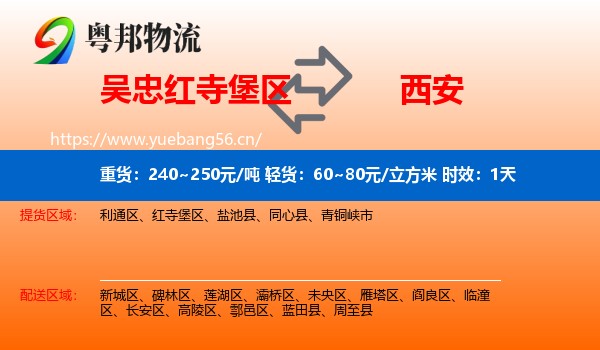 吴忠红寺堡区到西安物流专线名片