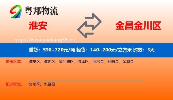 淮安到金川区物流 淮安到金川区物流专线名片