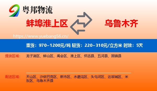 蚌埠淮上区到乌鲁木齐物流专线名片