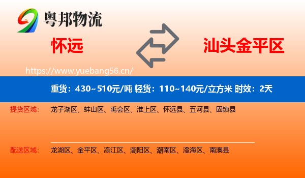 怀远到金平区物流 怀远到金平区物流专线名片