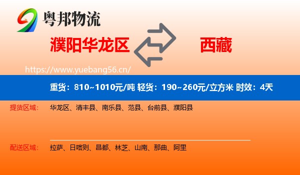 濮阳华龙区到西藏物流专线名片