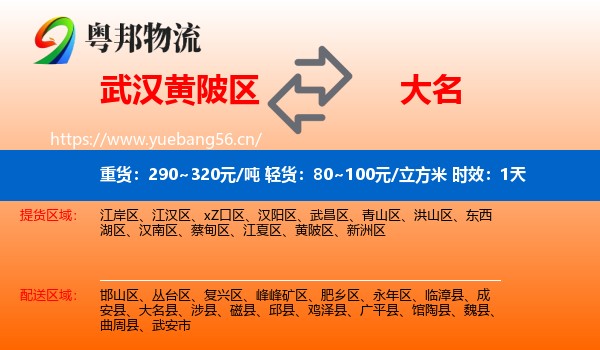 武汉黄陂区到大名县物流专线名片