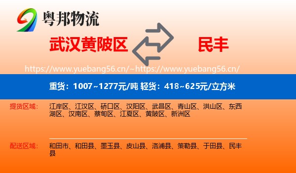 武汉黄陂区到民丰县物流