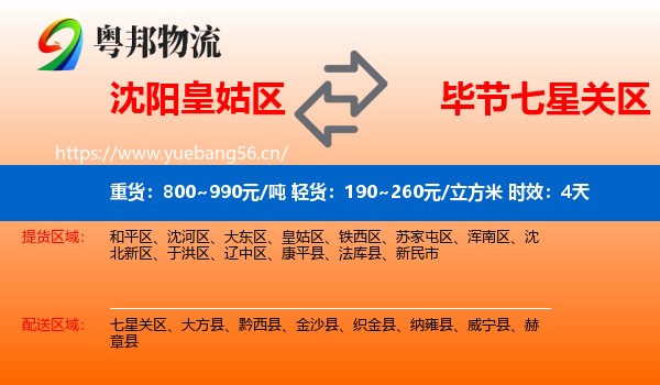沈阳皇姑区到七星关区物流专线名片