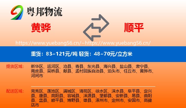 黄骅到顺平县物流