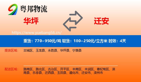 华坪到迁安市物流专线名片