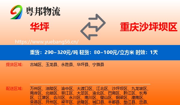 华坪到沙坪坝区物流专线名片