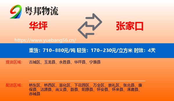 华坪到张家口物流专线名片
