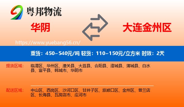 华阴到金州区物流 华阴到金州区物流专线名片