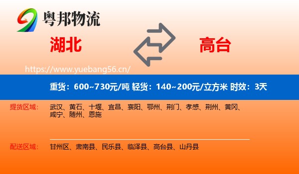 湖北到高台县物流专线名片